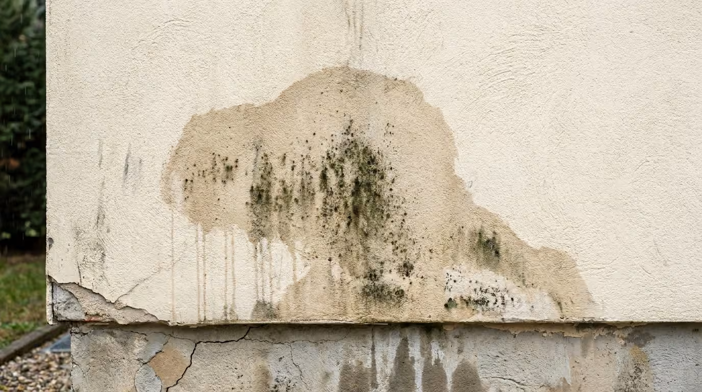 Moho y humedad en la esquina de una pared interior antes de tratar la causa